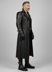 Men’s Gothic Leather Trench Coat | Long Black Leather Trench Coat Men | Cyberpunk Vest & Leather Pants | Vampire Outfit with Boots