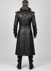 Men’s Gothic Leather Trench Coat | Long Black Leather Trench Coat Men | Cyberpunk Vest & Leather Pants | Vampire Outfit with Boots