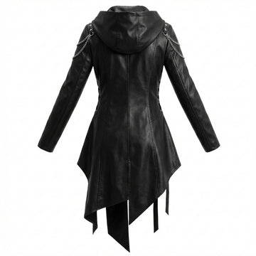 Women’s Durable, Repairable Black Leather Tailcoat Jacket | Battle-Worn Aging Leather Natural-Material Goods | Cyberpunk Jacket | Goth Clothes