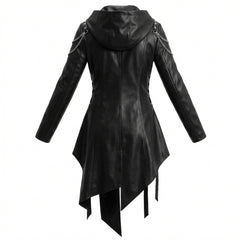 Women’s Durable, Repairable Black Leather Tailcoat Jacket | Battle-Worn Aging Leather Natural-Material Goods | Cyberpunk Jacket | Goth Clothes