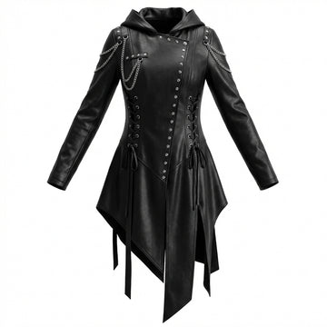 Women’s Durable, Repairable Black Leather Tailcoat Jacket | Battle-Worn Aging Leather Natural-Material Goods | Cyberpunk Jacket | Goth Clothes