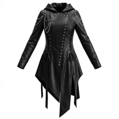 Women’s Durable, Repairable Black Leather Tailcoat Jacket | Battle-Worn Aging Leather Natural-Material Goods | Cyberpunk Jacket | Goth Clothes