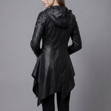 Women’s Durable, Repairable Black Leather Tailcoat Jacket | Battle-Worn Aging Leather Natural-Material Goods | Cyberpunk Jacket | Goth Clothes