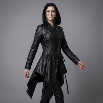 Women’s Durable, Repairable Black Leather Tailcoat Jacket | Battle-Worn Aging Leather Natural-Material Goods | Cyberpunk Jacket | Goth Clothes