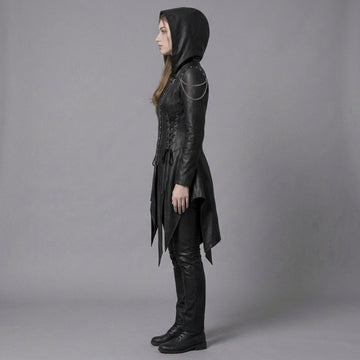 Women’s Durable, Repairable Black Leather Tailcoat Jacket | Battle-Worn Aging Leather Natural-Material Goods | Cyberpunk Jacket | Goth Clothes
