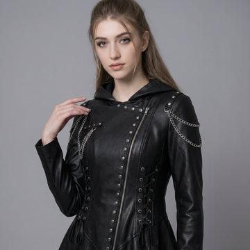 Women’s Durable, Repairable Black Leather Tailcoat Jacket | Battle-Worn Aging Leather Natural-Material Goods | Cyberpunk Jacket | Goth Clothes