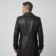 Men Gothic Leather Trench Coat | Long Black Trench Coat | Mens Studded Leather Long Coat | Cyberpunk Goth Clothes Plus Size