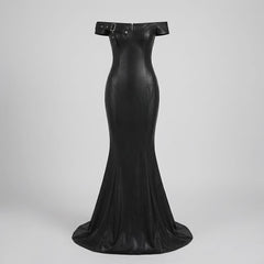 Black Leather Mermaid Dress – Off Shoulder Formal Evening Gown