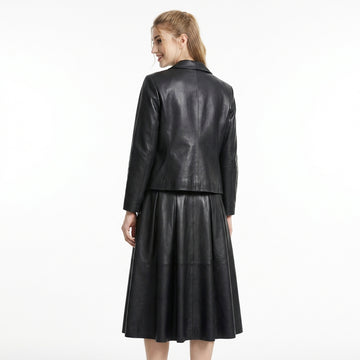 Women's Black Leather Blazer & Midi Skirt Set | Leather Blazer Women | Blazer Jacket | Formal Dress | Midi Skirt | Corporate Goth Womens Clothing | Black Dress