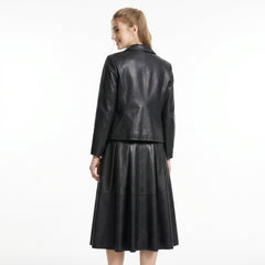 Women's Black Leather Blazer & Midi Skirt Set | Leather Blazer Women | Blazer Jacket | Formal Dress | Midi Skirt | Corporate Goth Womens Clothing | Black Dress