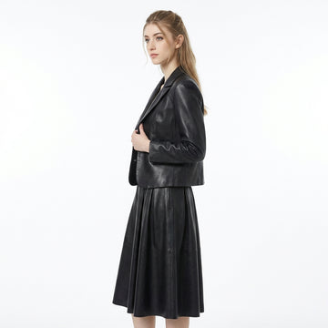 Women's Black Leather Blazer & Midi Skirt Set | Leather Blazer Women | Blazer Jacket | Formal Dress | Midi Skirt | Corporate Goth Womens Clothing | Black Dress