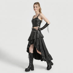 Gothic Punk Corset Dress Set | Studded Genuine Leather Bustier Top & High Low Maxi Skirt | Victorian Leather Boots