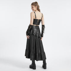 Gothic Punk Corset Dress Set | Studded Genuine Leather Bustier Top & High Low Maxi Skirt | Victorian Leather Boots