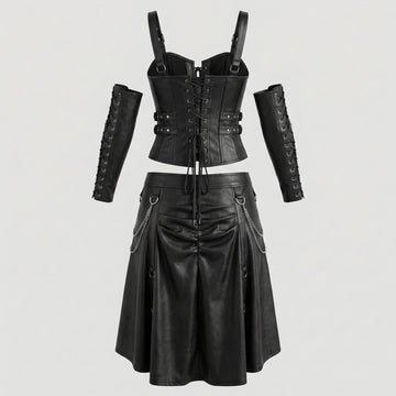 black leather corset and skirt set gothic outfit