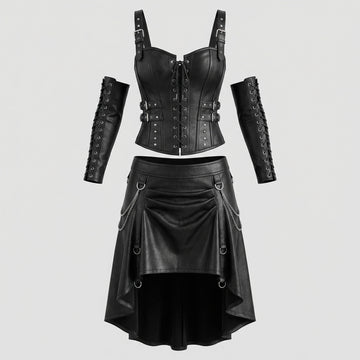 black leather corset and skirt set gothic outfit