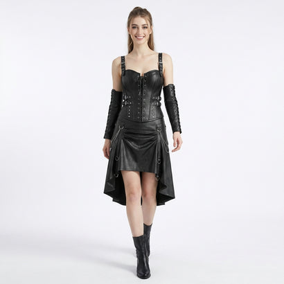 black leather corset and skirt set gothic outfit