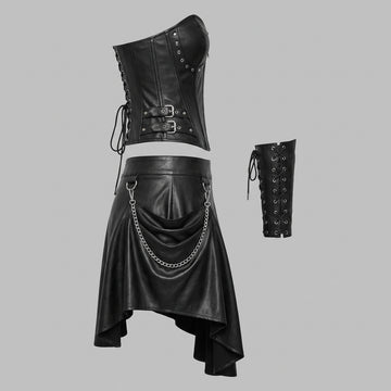black leather corset and skirt set gothic outfit