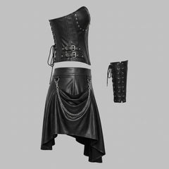 leather corset outfit with high waist skirt