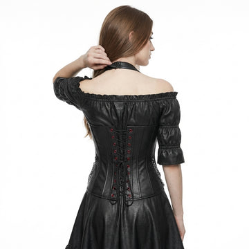 Women's Genuine Leather Gothic overbust corset Dress | Black Leather steampunk clothing | Renaissance Pirate Costume | Medieval LARP Dress, Witch Costume