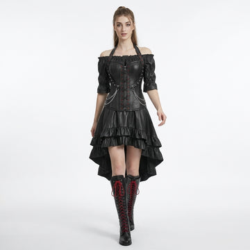 Women's Genuine Leather Gothic overbust corset Dress | Black Leather steampunk clothing | Renaissance Pirate Costume | Medieval LARP Dress, Witch Costume