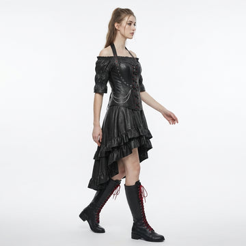 Women's Genuine Leather Gothic overbust corset Dress | Black Leather steampunk clothing | Renaissance Pirate Costume | Medieval LARP Dress, Witch Costume