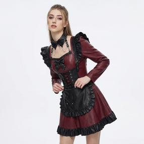 Handmade Leather Gothic Dress | Corset Mini Dress | Gothic lolita dress | Victorian Maid Dress | Dark Academia Goth Clothes