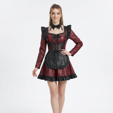 Handmade Leather Gothic Dress | Corset Mini Dress | Gothic lolita dress | Victorian Maid Dress | Dark Academia Goth Clothes