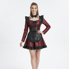 Handmade Leather Gothic Dress | Corset Mini Dress | Gothic lolita dress | Victorian Maid Dress | Dark Academia Goth Clothes