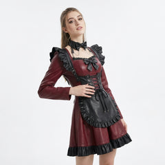 Handmade Leather Gothic Dress | Corset Mini Dress | Gothic lolita dress | Victorian Maid Dress | Dark Academia Goth Clothes