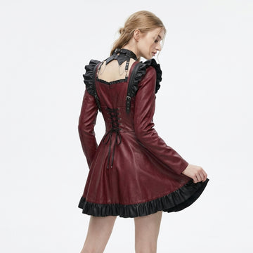 Handmade Leather Gothic Dress | Corset Mini Dress | Gothic lolita dress | Victorian Maid Dress | Dark Academia Goth Clothes