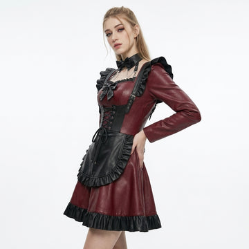 Handmade Leather Gothic Dress | Corset Mini Dress | Gothic lolita dress | Victorian Maid Dress | Dark Academia Goth Clothes