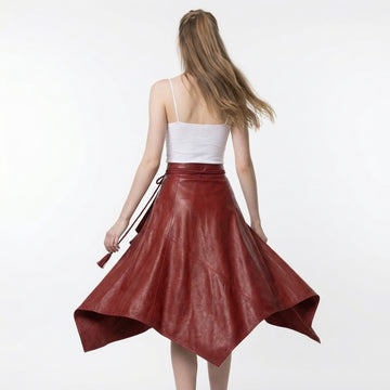 Leather Wrap Skirt Women | Burgundy Leather Midi Skirt | Boho Skirt | Renaissance Skirt | High Waist Wrap Skirt | Womens Clothing | Gift For Her