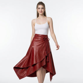 Leather Wrap Skirt Women | Burgundy Leather Midi Skirt | Boho Skirt | Renaissance Skirt | High Waist Wrap Skirt | Womens Clothing | Gift For Her