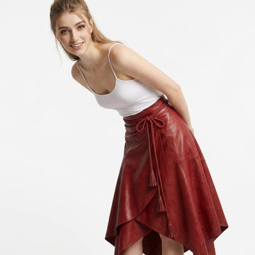 Leather Wrap Skirt Women | Burgundy Leather Midi Skirt | Boho Skirt | Renaissance Skirt | High Waist Wrap Skirt | Womens Clothing | Gift For Her