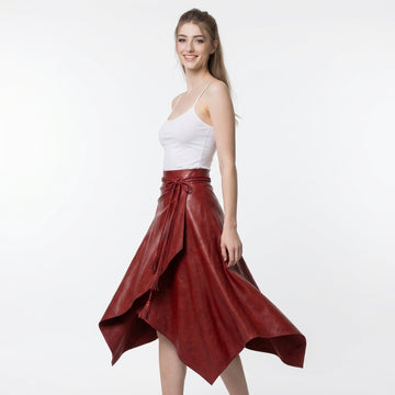Leather Wrap Skirt Women | Burgundy Leather Midi Skirt | Boho Skirt | Renaissance Skirt | High Waist Wrap Skirt | Womens Clothing | Gift For Her