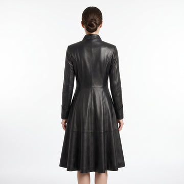Leather Coat Dress Women | Black Leather Dress | Midi Dress | Gothic Princess Style | Victorian Dress | Renaissance Dress | Womens Dresses
