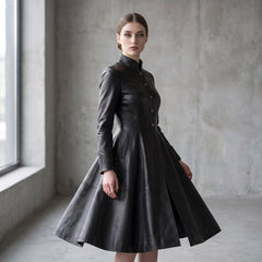 Leather Coat Dress Women | Black Leather Dress | Midi Dress | Gothic Princess Style | Victorian Dress | Renaissance Dress | Womens Dresses