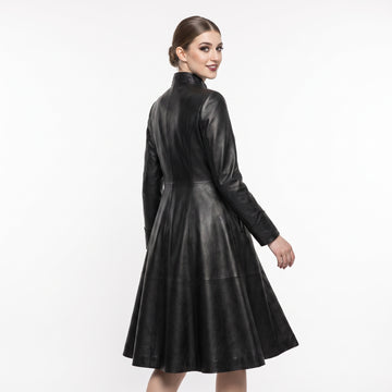 Leather Coat Dress Women | Black Leather Dress | Midi Dress | Gothic Princess Style | Victorian Dress | Renaissance Dress | Womens Dresses