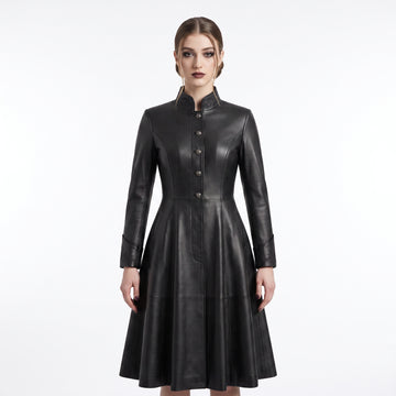 Leather Coat Dress Women | Black Leather Dress | Midi Dress | Gothic Princess Style | Victorian Dress | Renaissance Dress | Womens Dresses