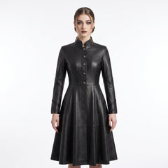 Leather Coat Dress Women | Black Leather Dress | Midi Dress | Gothic Princess Style | Victorian Dress | Renaissance Dress | Womens Dresses