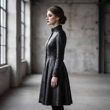 Leather Coat Dress Women | Black Leather Dress | Midi Dress | Gothic Princess Style | Victorian Dress | Renaissance Dress | Womens Dresses