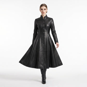 Leather Coat Dress Women | Black Leather Dress | Midi Dress | Gothic Princess Style | Victorian Dress | Renaissance Dress | Womens Dresses