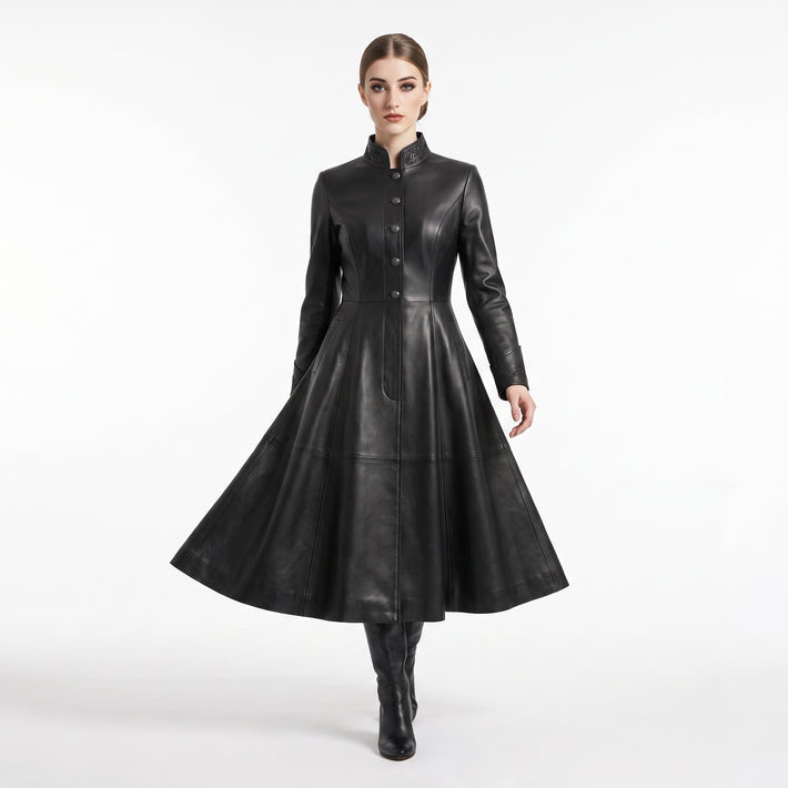 Leather Coat Dress Women | Black Leather Dress | Midi Dress | Gothic Princess Style | Victorian Dress | Renaissance Dress | Womens Dresses