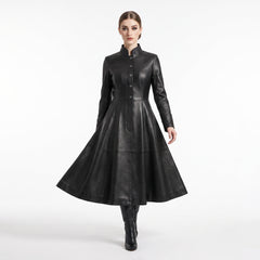 Leather Coat Dress Women | Black Leather Dress | Midi Dress | Gothic Princess Style | Victorian Dress | Renaissance Dress | Womens Dresses