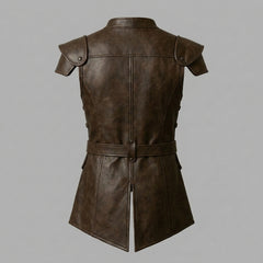 Brown leather vest on a gray background
