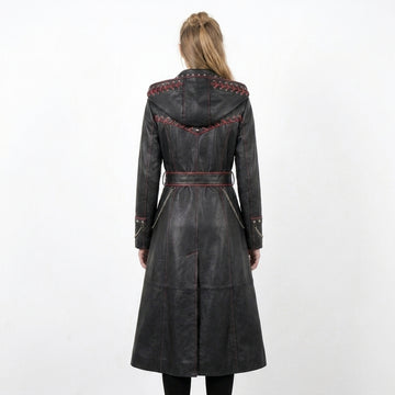Black Leather Trench Coat With Hood | Corporate Goth Leather Hooded Coat | Princess Coat | Matrix Trench Coat Women | Winter Coat | Womens Clothing | Fall Style Gift