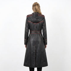 Black Leather Trench Coat With Hood | Corporate Goth Leather Hooded Coat | Princess Coat | Matrix Trench Coat Women | Winter Coat | Womens Clothing | Fall Style Gift