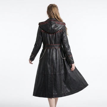 Black Leather Trench Coat With Hood | Corporate Goth Leather Hooded Coat | Princess Coat | Matrix Trench Coat Women | Winter Coat | Womens Clothing | Fall Style Gift