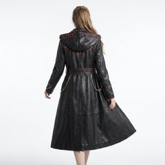 Black Leather Trench Coat With Hood | Corporate Goth Leather Hooded Coat | Princess Coat | Matrix Trench Coat Women | Winter Coat | Womens Clothing | Fall Style Gift