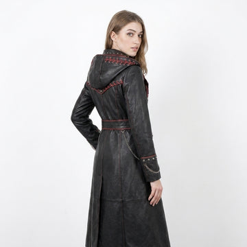Black Leather Trench Coat With Hood | Corporate Goth Leather Hooded Coat | Princess Coat | Matrix Trench Coat Women | Winter Coat | Womens Clothing | Fall Style Gift